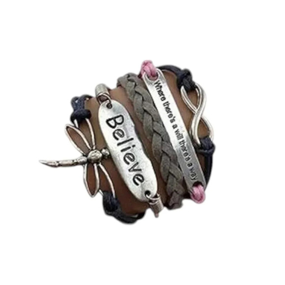 Believe Dragonfly Multi-layered Faux Leather Charm Bracelet - Picture 3 of 3